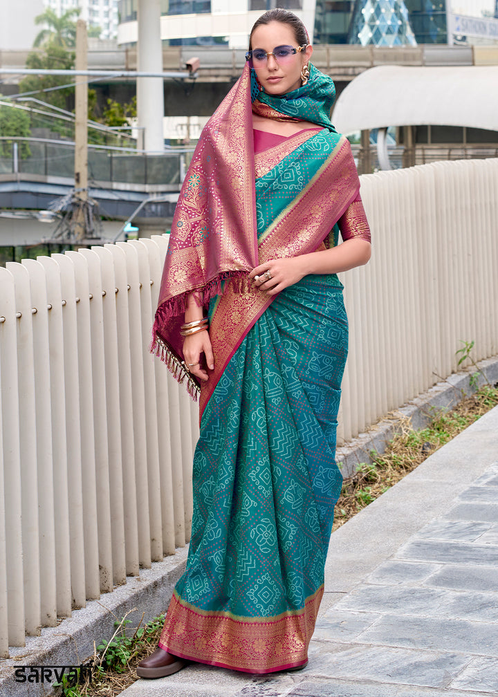 Maximum Blue Festive Soft Silk Saree with Intricate Bandhani Weave