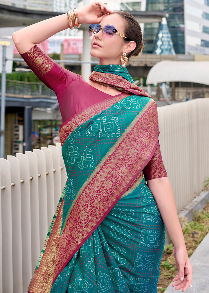 Maximum Blue Festive Soft Silk Saree with Intricate Bandhani Weave