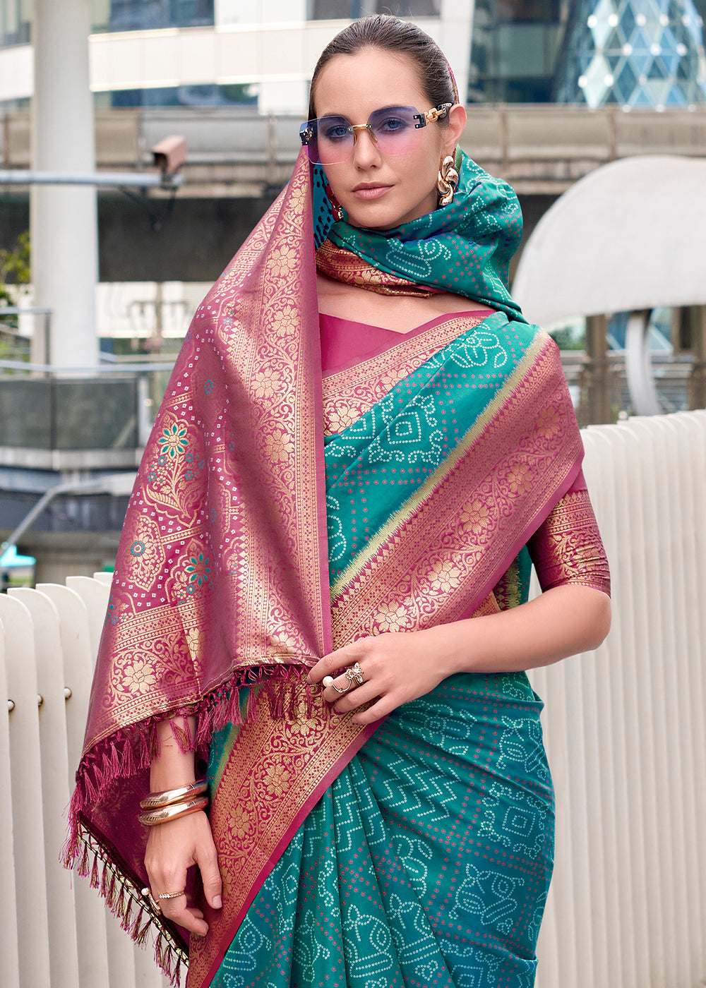Maximum Blue Festive Soft Silk Saree with Intricate Bandhani Weave