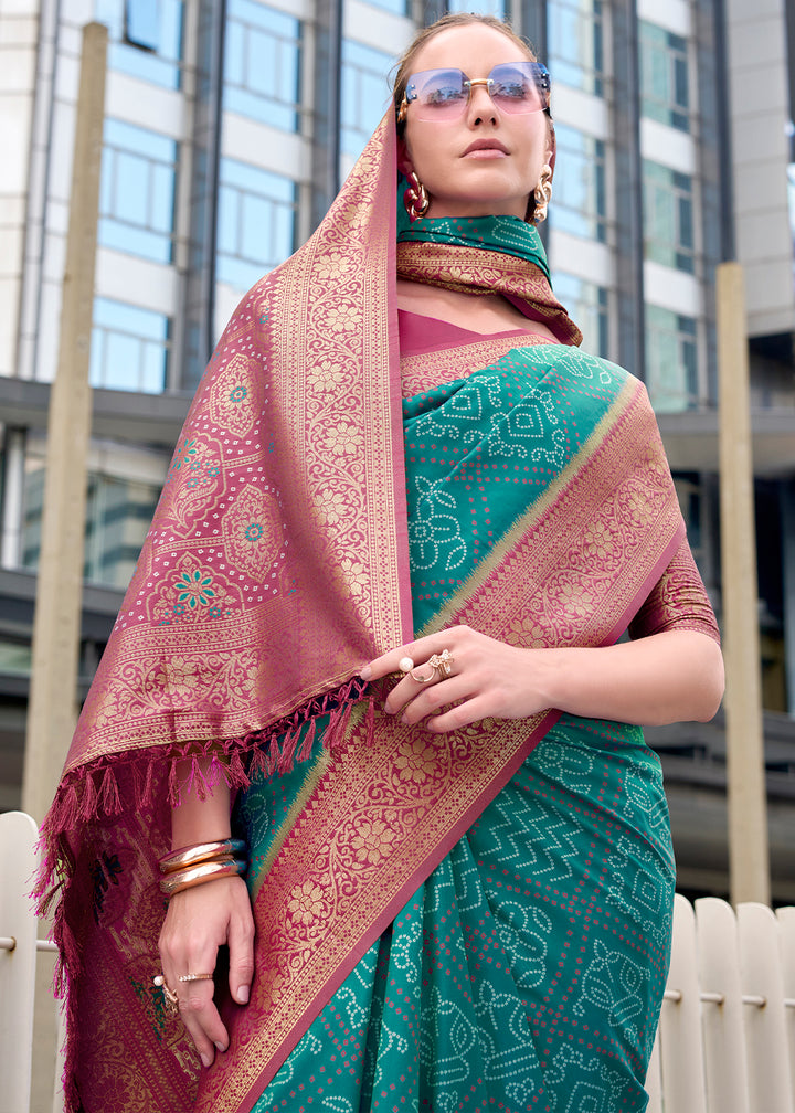 Maximum Blue Festive Soft Silk Saree with Intricate Bandhani Weave