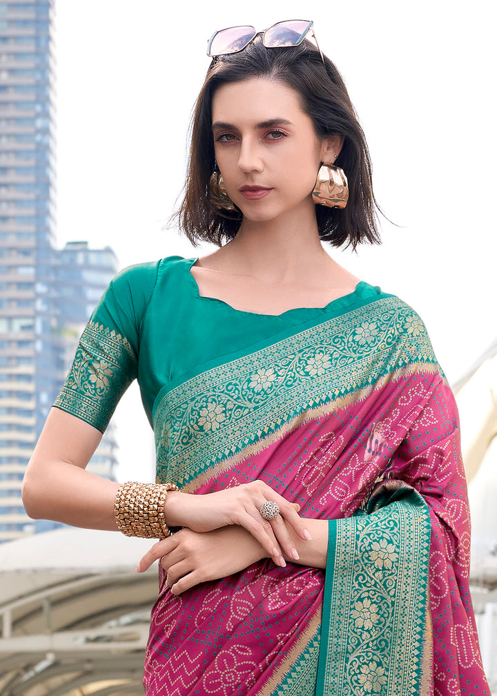 Magenta Pink Festive Soft Silk Saree with Intricate Bandhani Weave