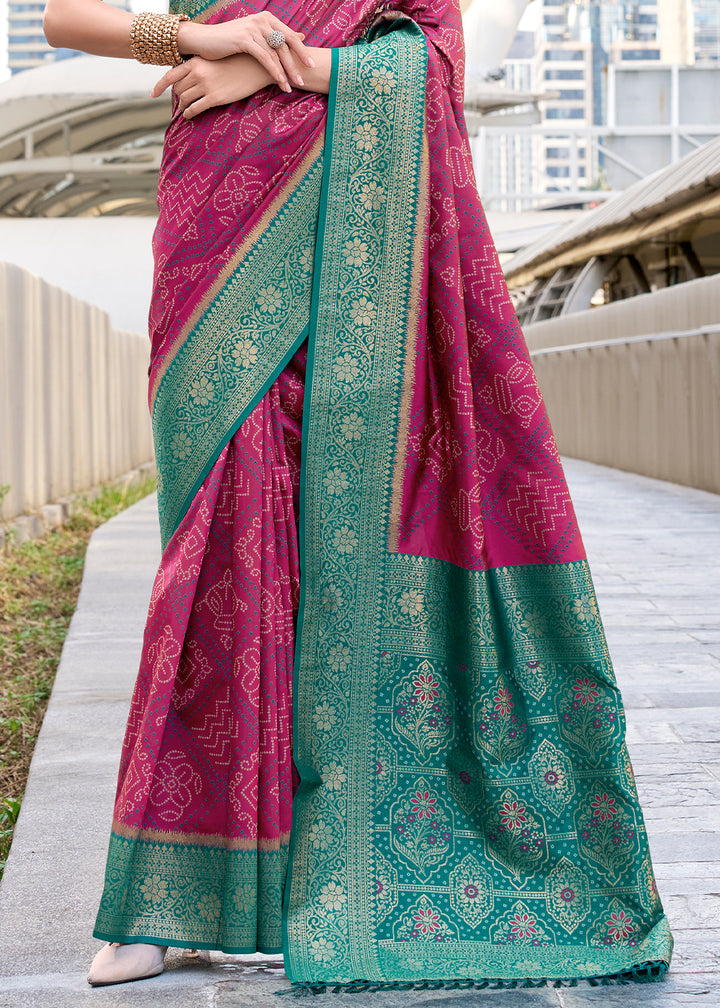 Magenta Pink Festive Soft Silk Saree with Intricate Bandhani Weave