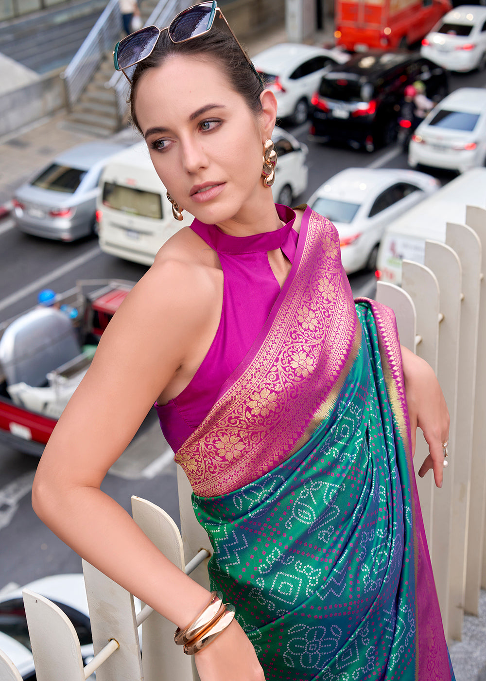 Greenish Blue Festive Soft Silk Saree with Intricate Bandhani Weave
