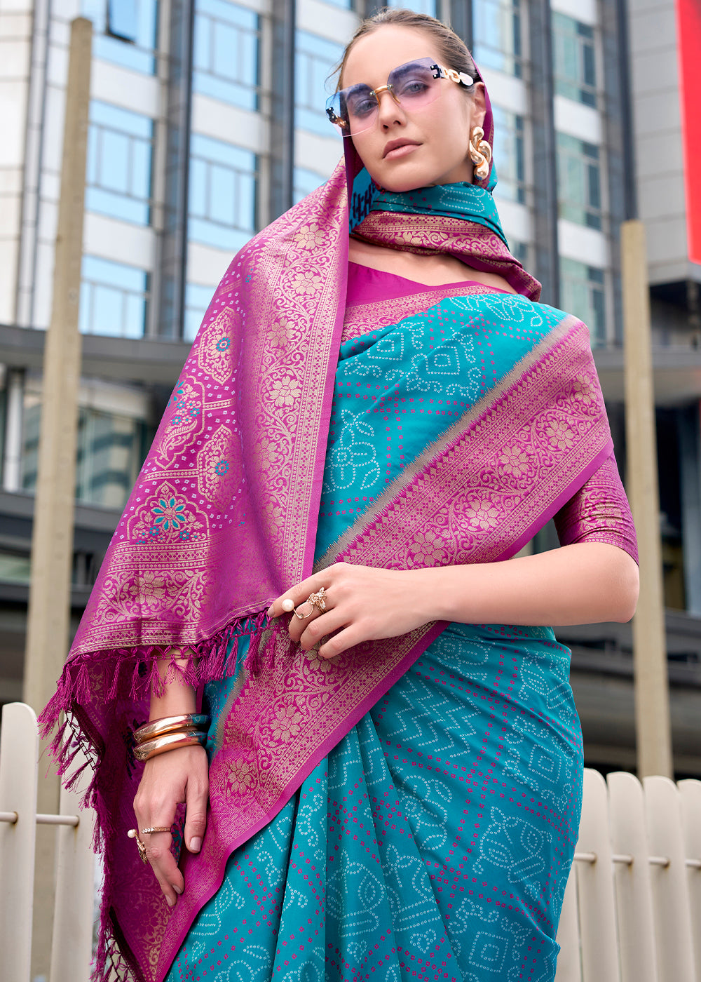 Cerulean Blue Festive Soft Silk Saree with Intricate Bandhani Weave