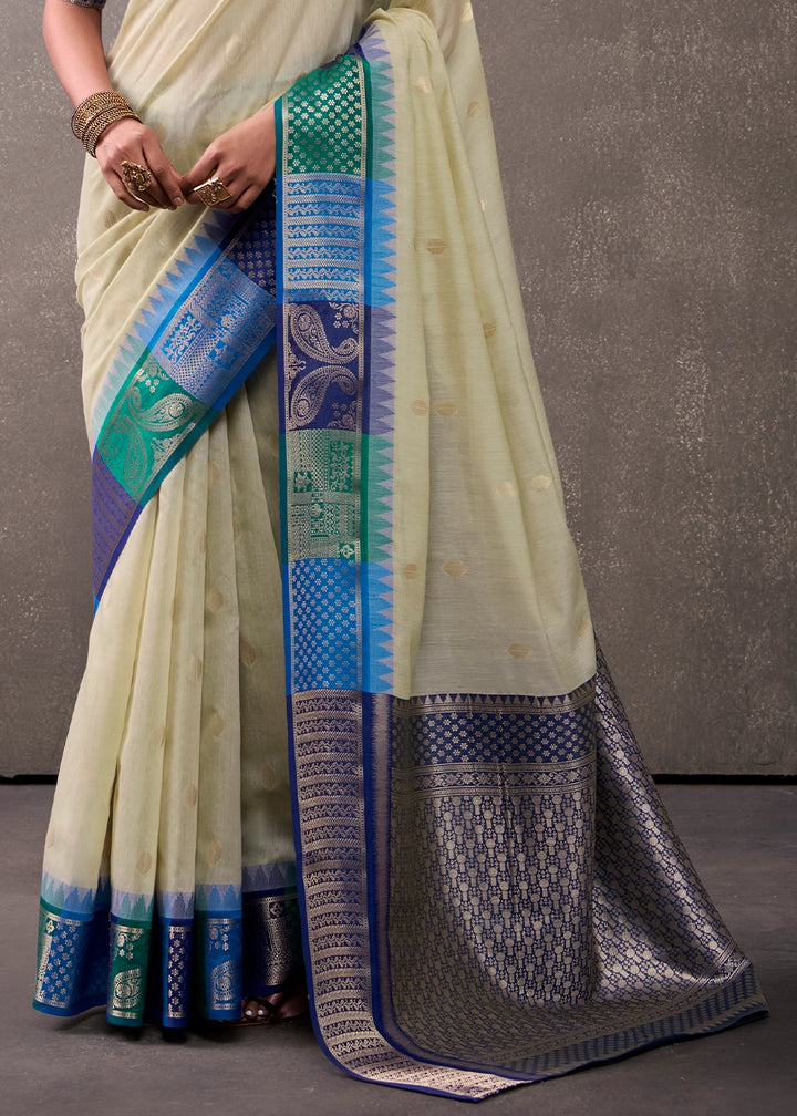 Tea Green Saree in Soft Modal Cotton with Rich Zari Weaving