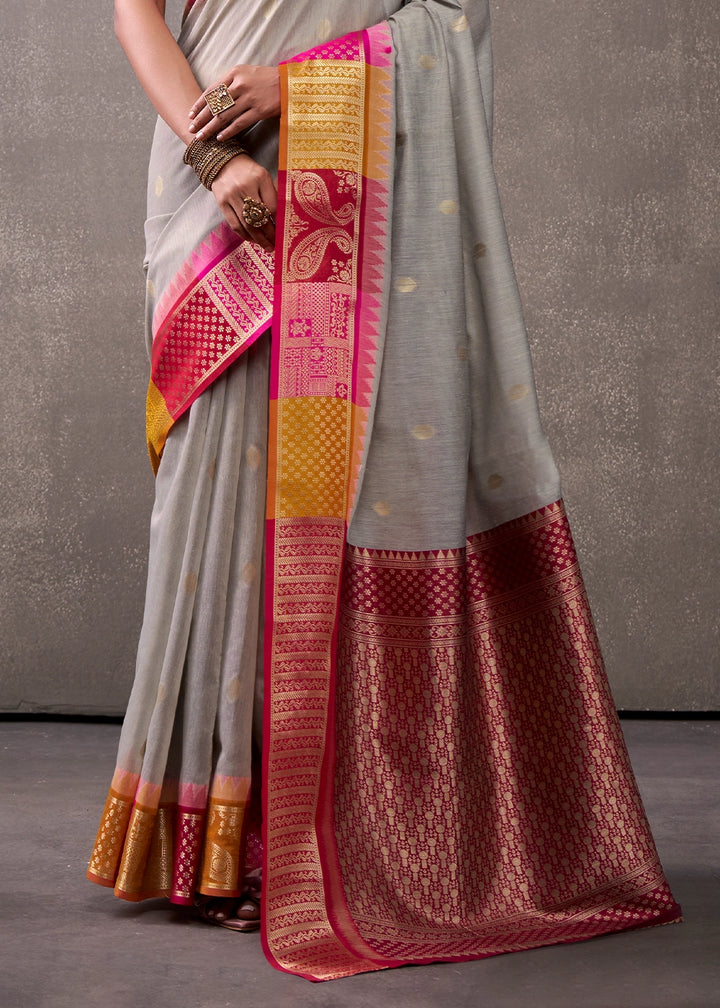 Seal Grey Saree in Soft Modal Cotton with Rich Zari Weaving