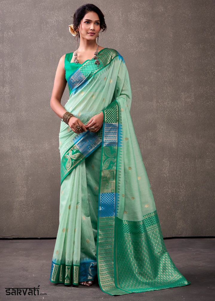 Shades Of Green Saree in Soft Modal Cotton with Rich Zari Weaving
