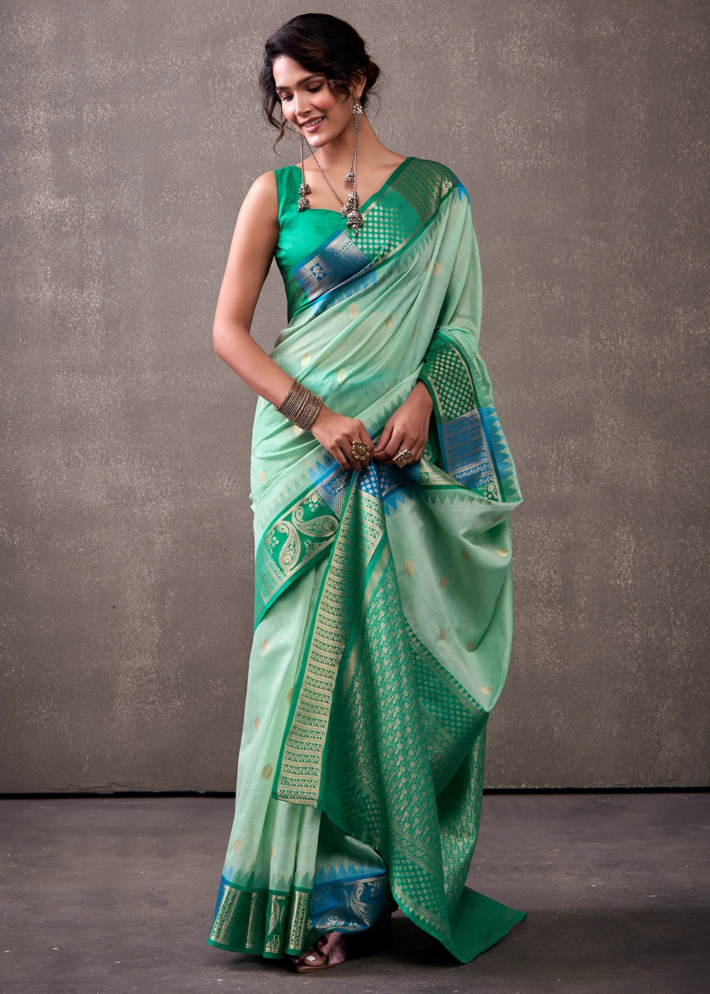 Shades Of Green Saree in Soft Modal Cotton with Rich Zari Weaving