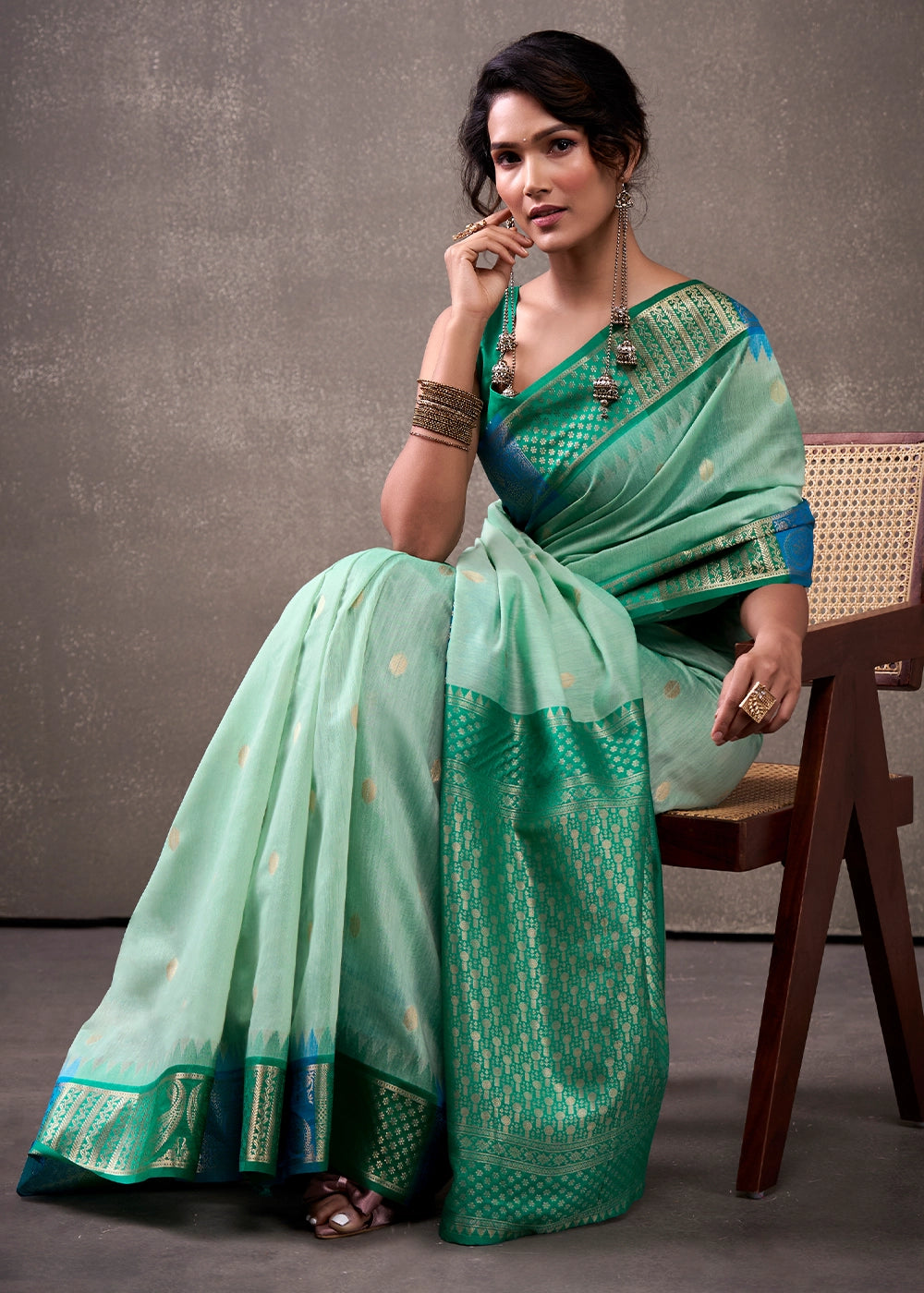 Shades Of Green Saree in Soft Modal Cotton with Rich Zari Weaving