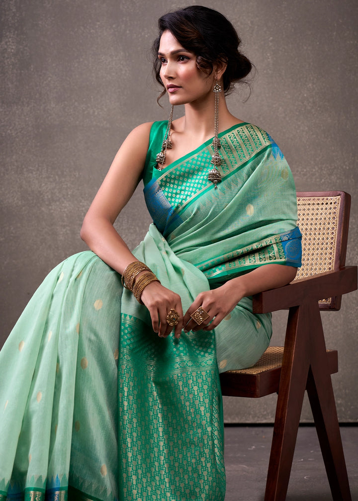 Shades Of Green Saree in Soft Modal Cotton with Rich Zari Weaving