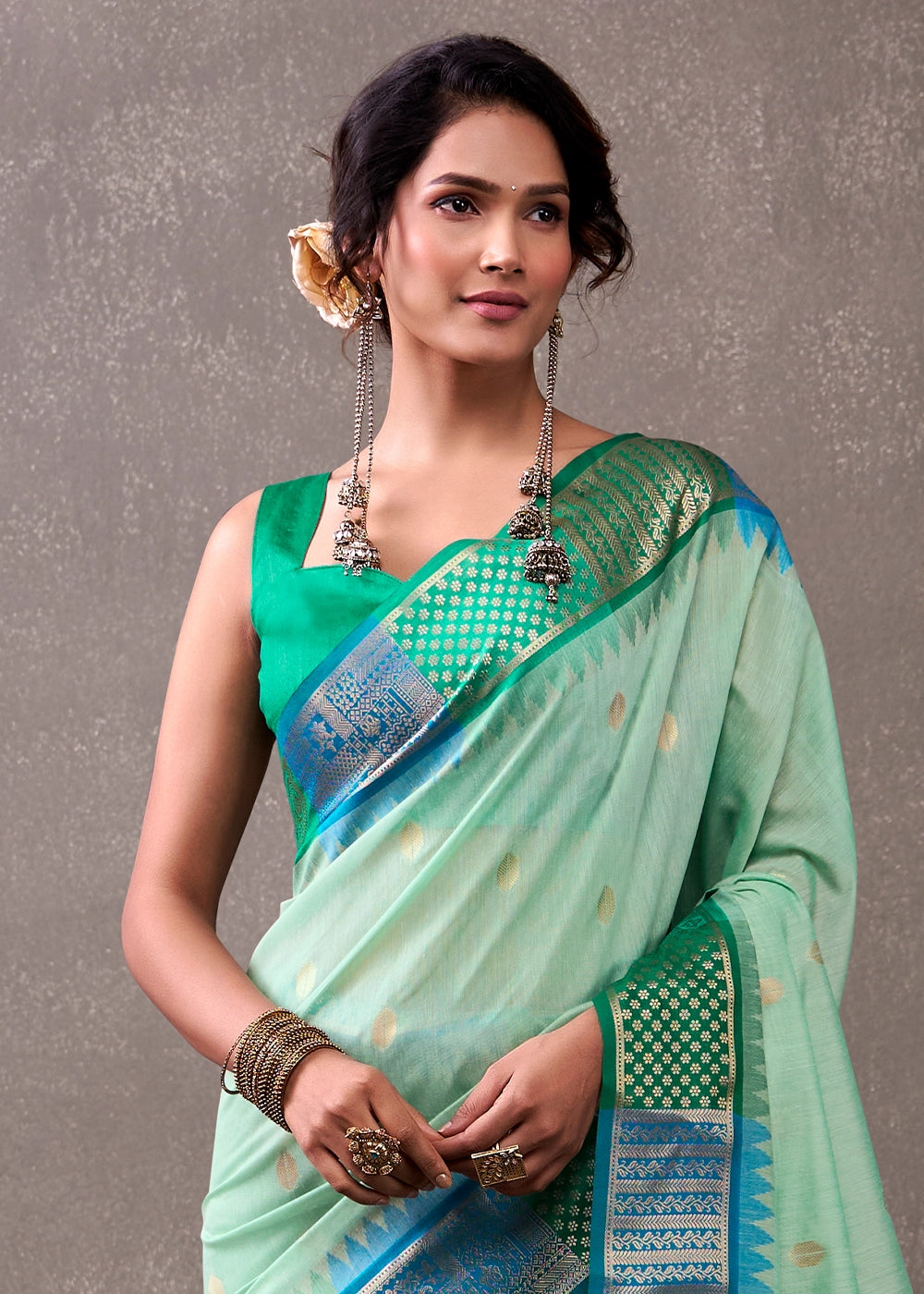 Shades Of Green Saree in Soft Modal Cotton with Rich Zari Weaving