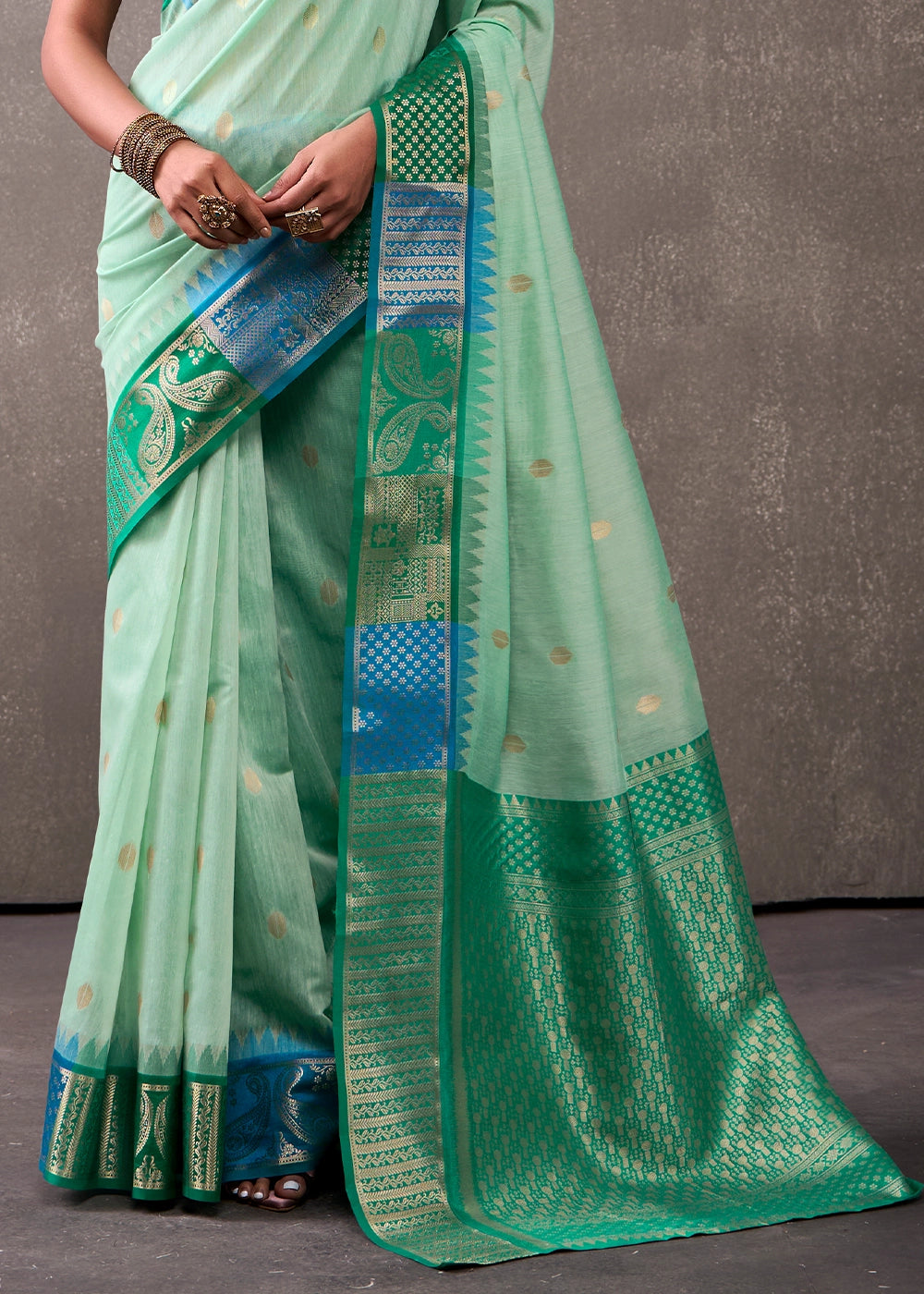Shades Of Green Saree in Soft Modal Cotton with Rich Zari Weaving