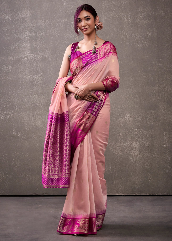 Shades Of Pink Saree in Soft Modal Cotton with Rich Zari Weaving
