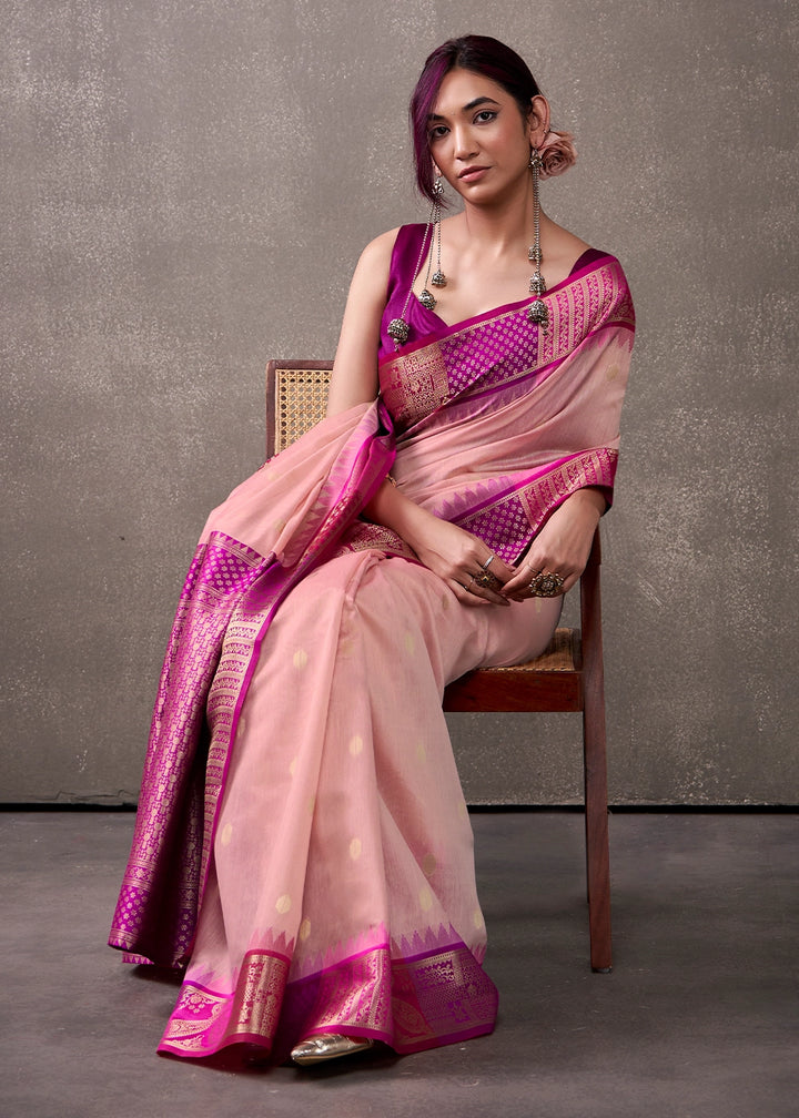 Shades Of Pink Saree in Soft Modal Cotton with Rich Zari Weaving