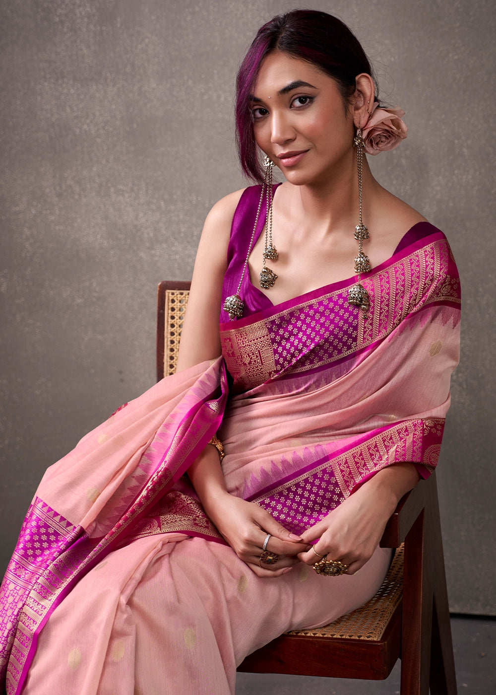 Shades Of Pink Saree in Soft Modal Cotton with Rich Zari Weaving