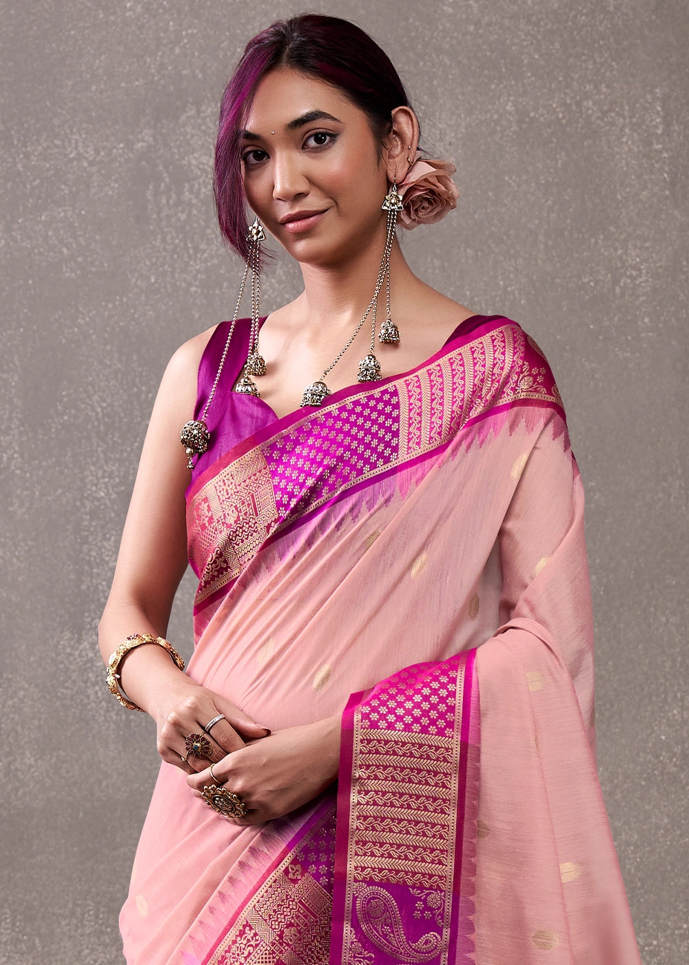 Shades Of Pink Saree in Soft Modal Cotton with Rich Zari Weaving