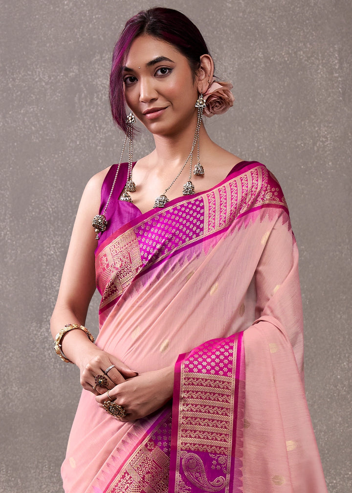 Shades Of Pink Saree in Soft Modal Cotton with Rich Zari Weaving