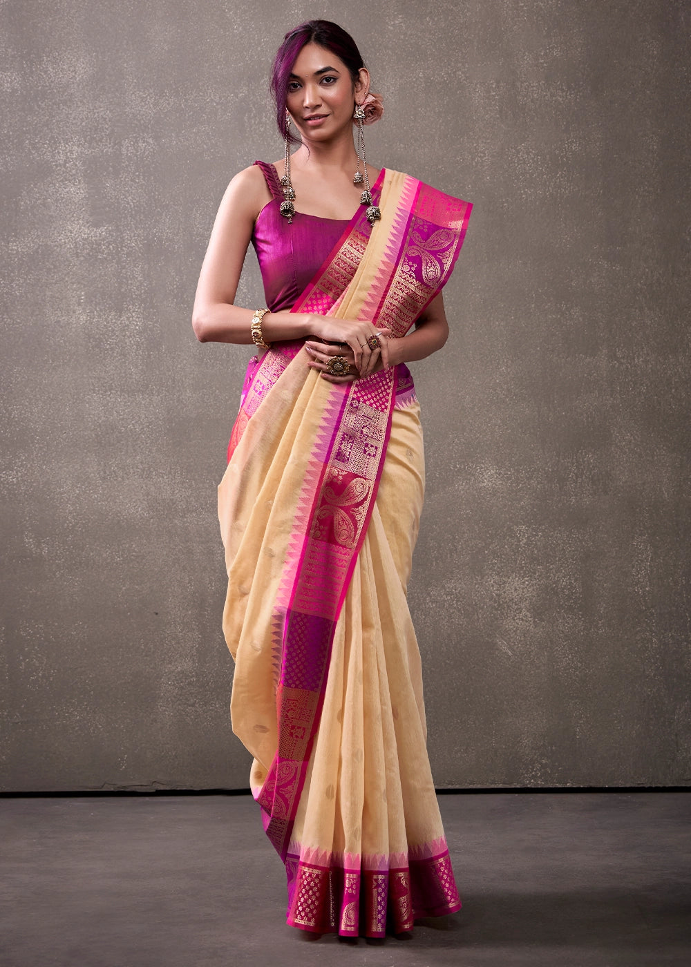 Flax Yellow Saree in Soft Modal Cotton with Rich Zari Weaving