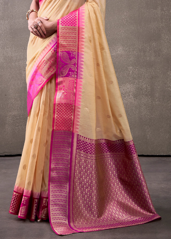 Flax Yellow Saree in Soft Modal Cotton with Rich Zari Weaving