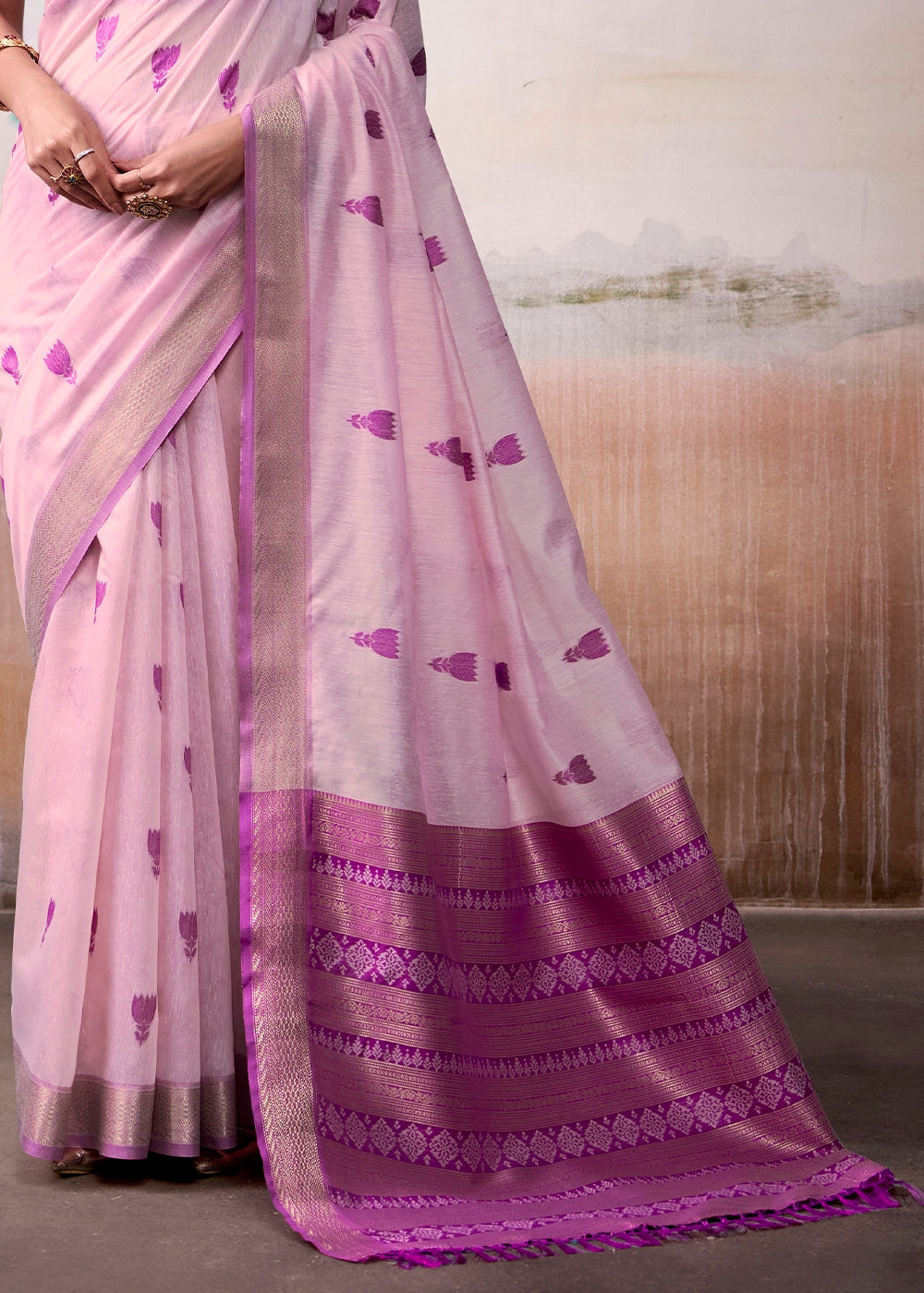 Light Pinkish Purple Saree in Modal Cotton with Zari Border and Rich Pallu