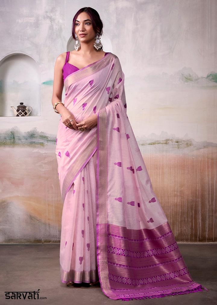 Light Pinkish Purple Saree in Modal Cotton with Zari Border and Rich Pallu