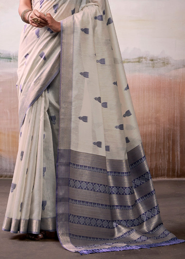 Light Grey Saree in Modal Cotton with Zari Border and Rich Pallu
