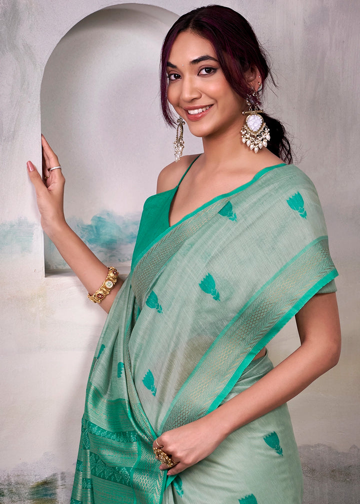 Light Green Saree in Modal Cotton with Zari Border and Rich Pallu