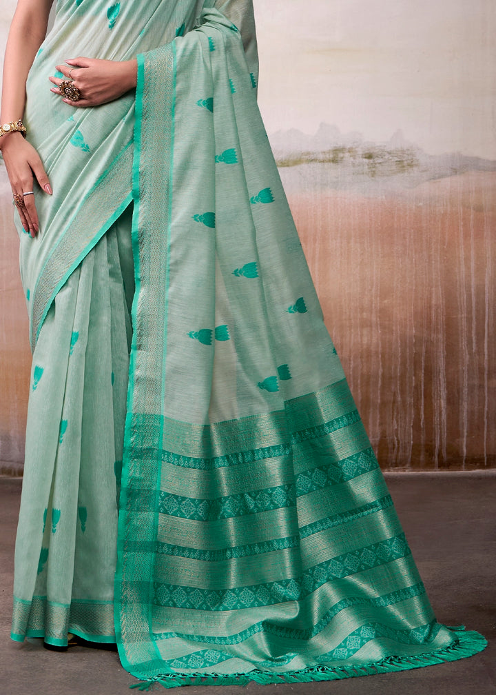 Light Green Saree in Modal Cotton with Zari Border and Rich Pallu