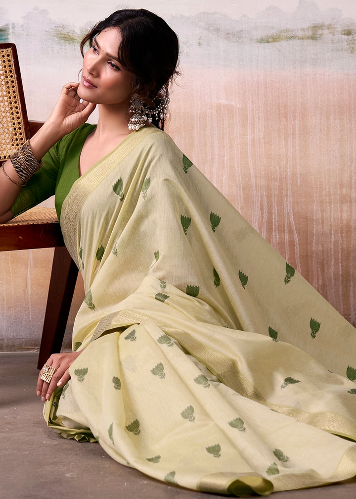 Tea Green Saree in Modal Cotton with Zari Border and Rich Pallu