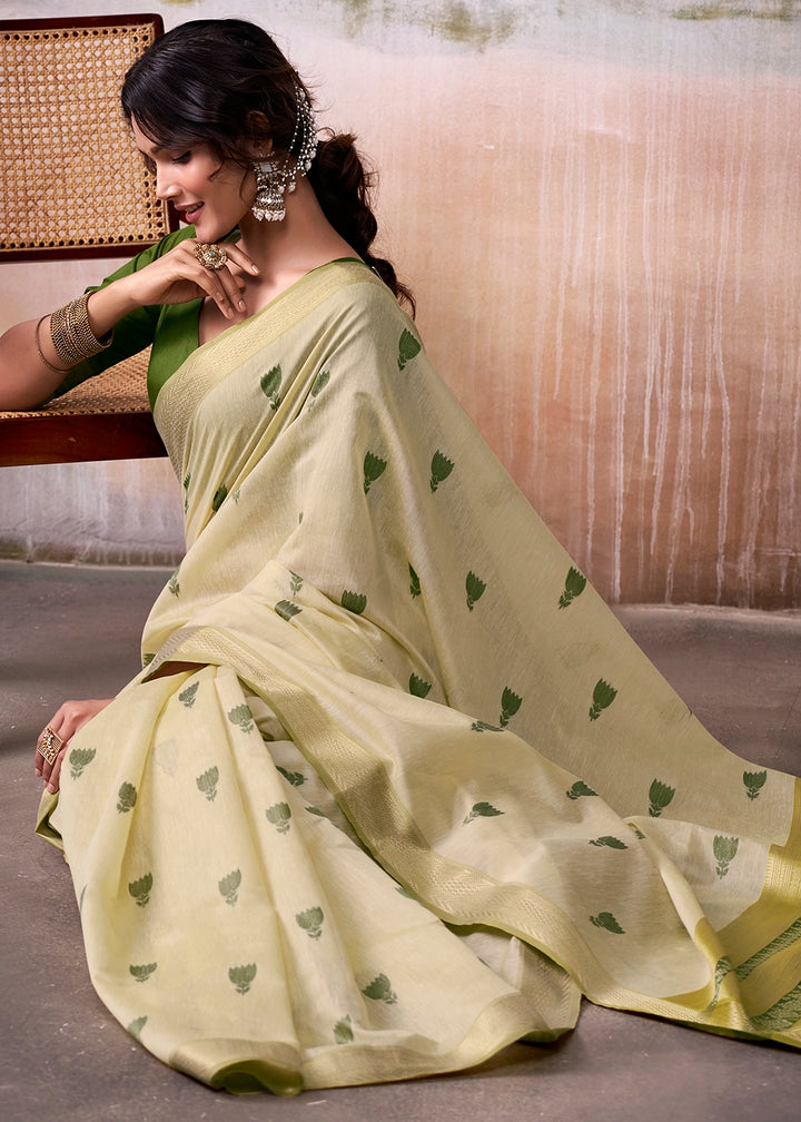 Tea Green Saree in Modal Cotton with Zari Border and Rich Pallu