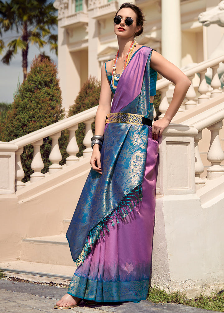 Lilac Purple Soft Silk Saree with Zari Work and Contrast Pallu