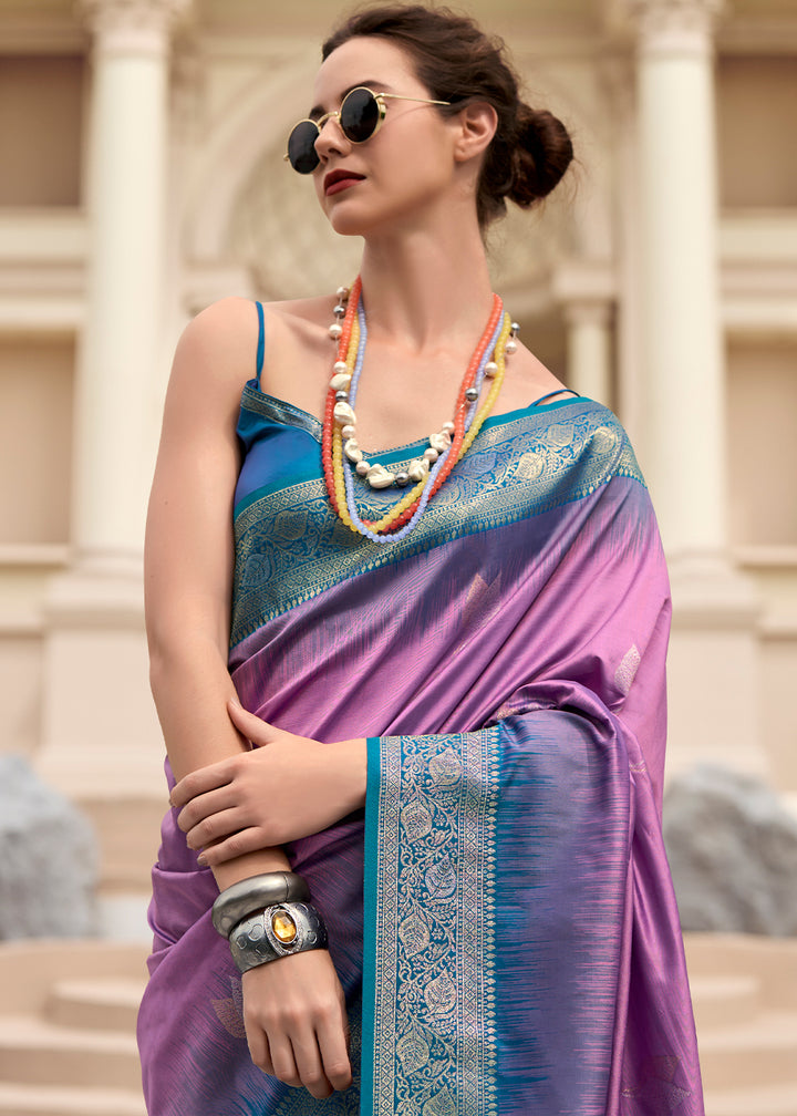 Lilac Purple Soft Silk Saree with Zari Work and Contrast Pallu