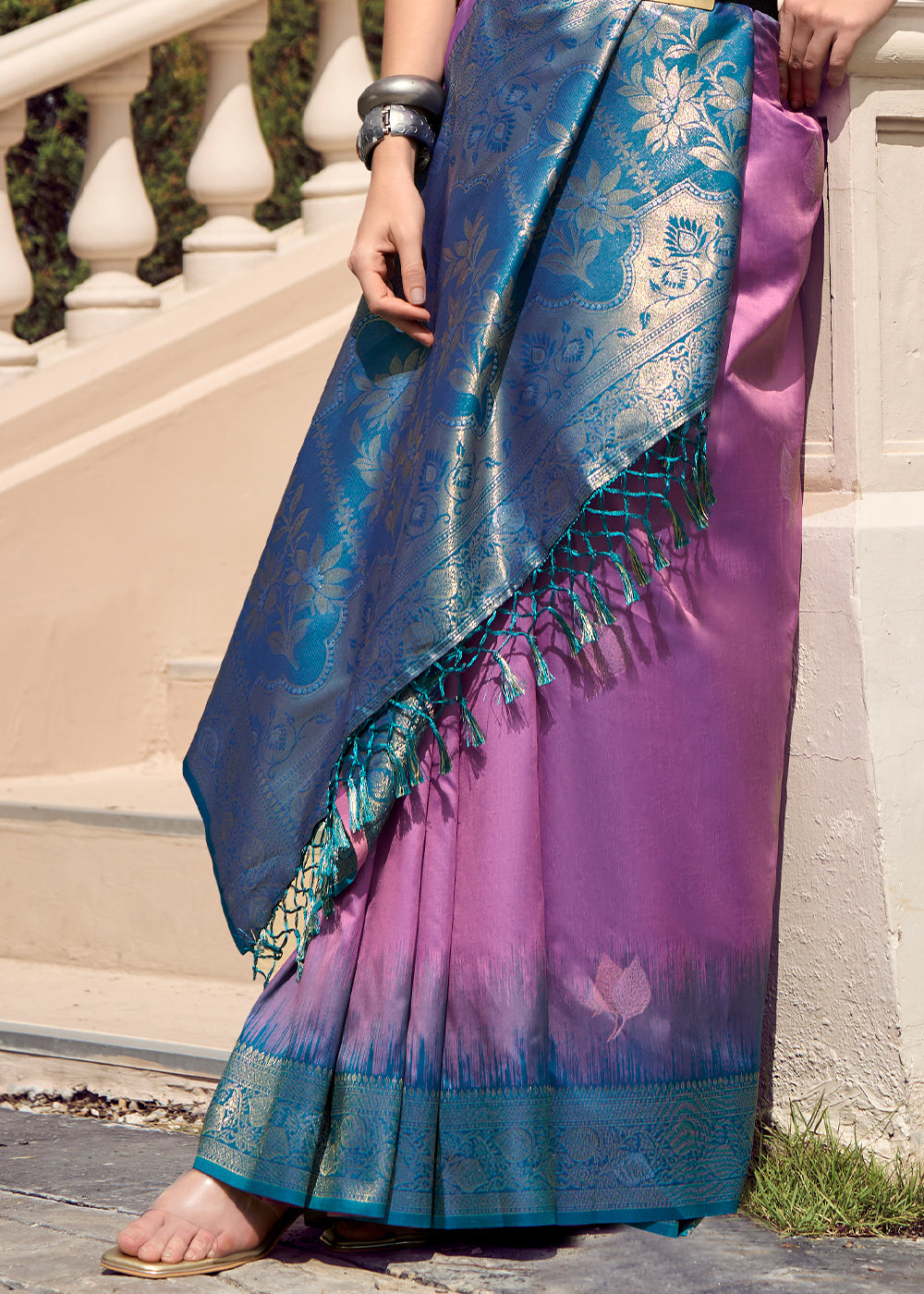 Lilac Purple Soft Silk Saree with Zari Work and Contrast Pallu