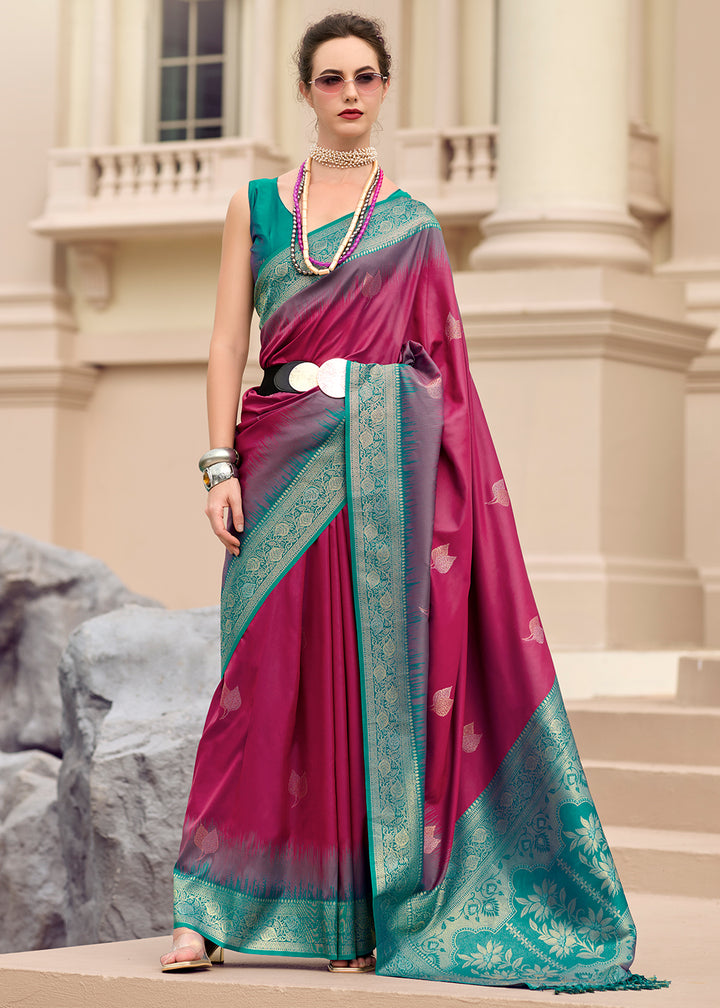 Wild Berry Pink Soft Silk Saree with Zari Work and Contrast Pallu