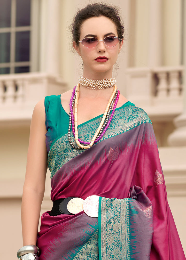 Wild Berry Pink Soft Silk Saree with Zari Work and Contrast Pallu