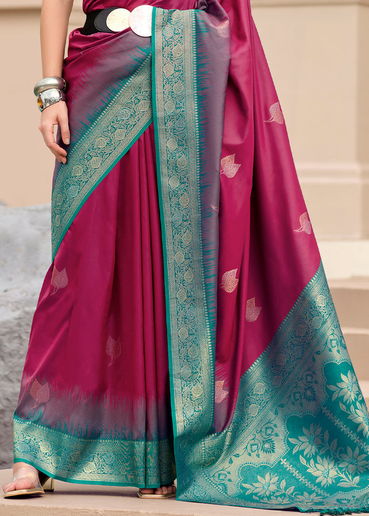 Wild Berry Pink Soft Silk Saree with Zari Work and Contrast Pallu