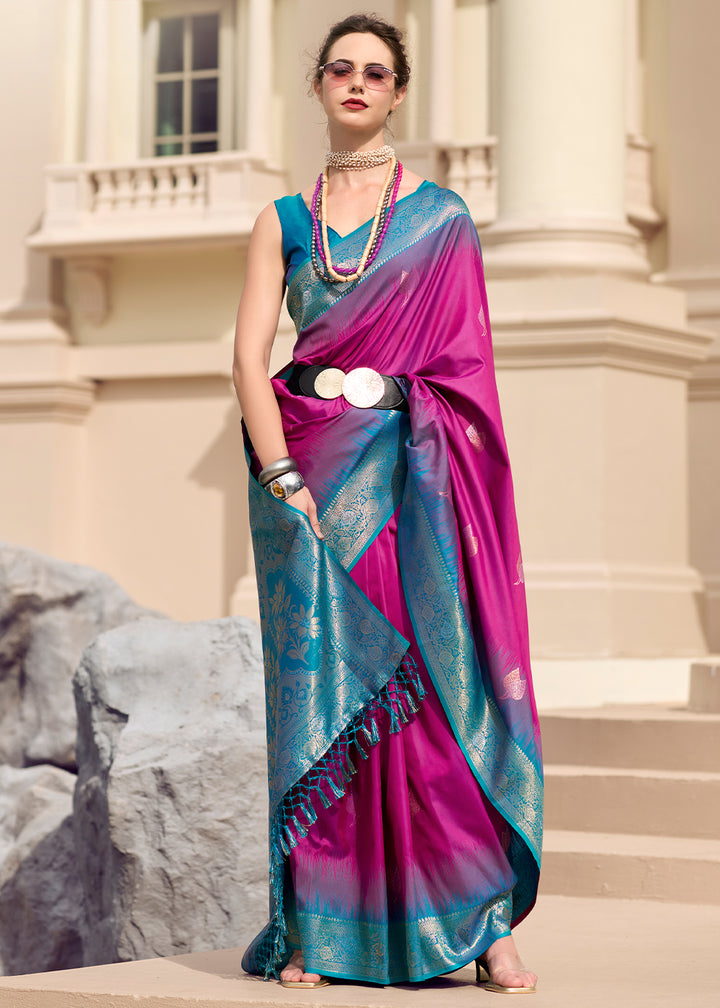 Magenta Pink Soft Silk Saree with Zari Work and Contrast Pallu