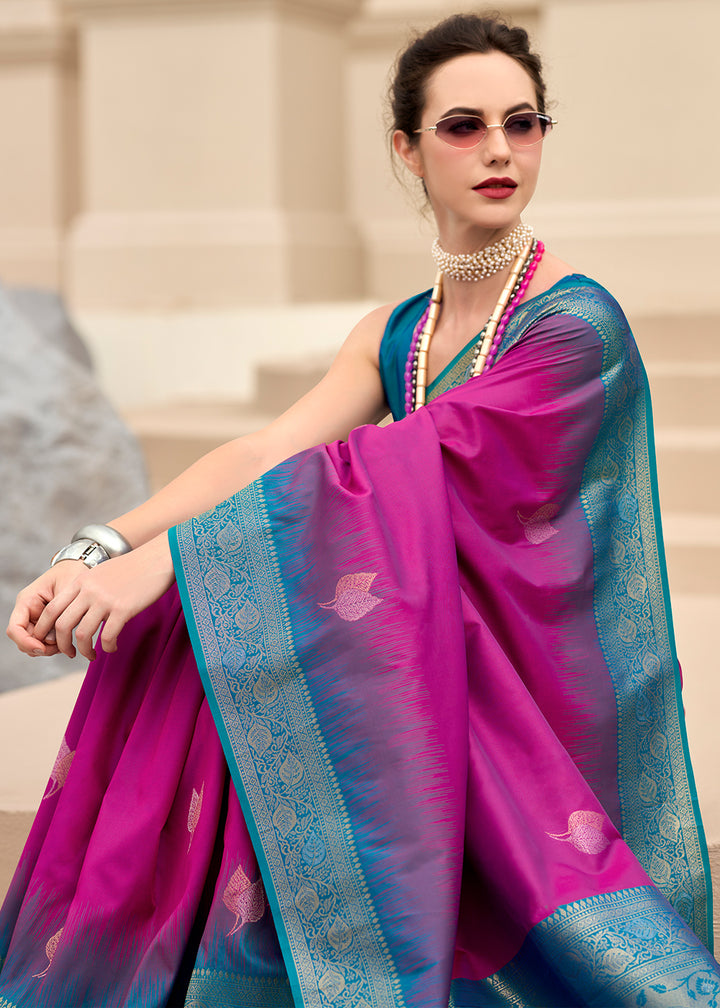 Magenta Pink Soft Silk Saree with Zari Work and Contrast Pallu