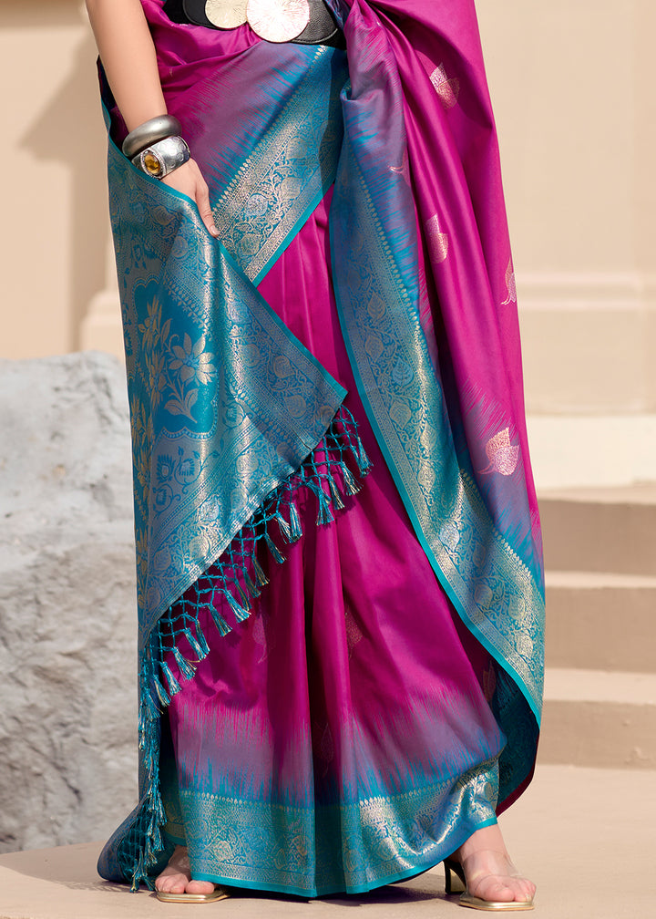 Magenta Pink Soft Silk Saree with Zari Work and Contrast Pallu