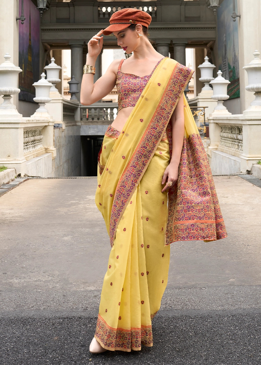 Cadmium Yellow Soft Linen Cotton Saree with Artistic Meenakari Pallu