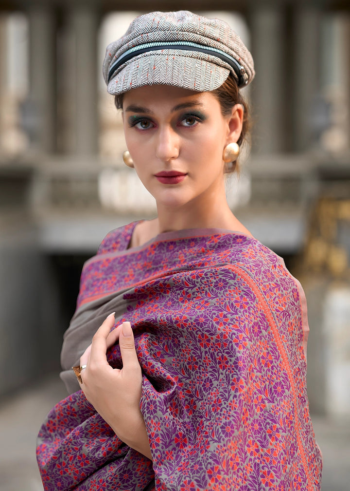 Nickel Grey Soft Linen Cotton Saree with Artistic Meenakari Pallu