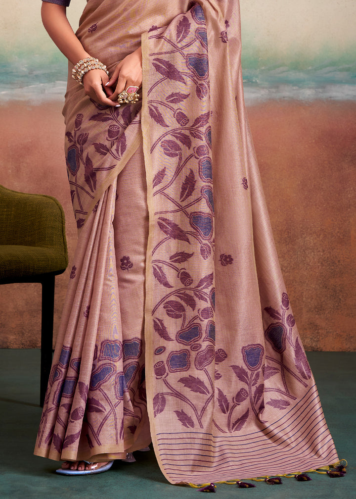 Shades Of Purple Floral Printed Cotton Silk Saree