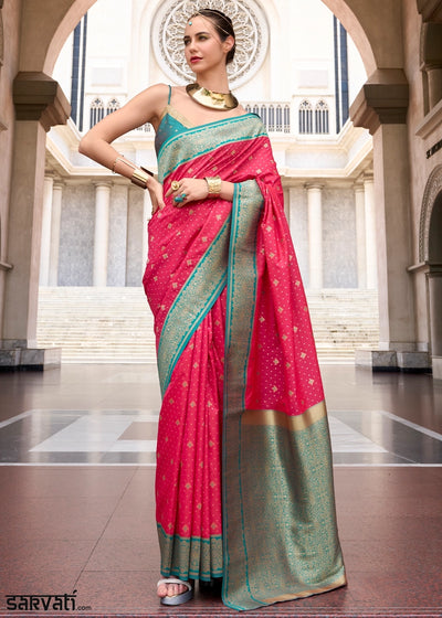 Raspberry Pink Zari Woven Soft Silk Saree with Contrast Border