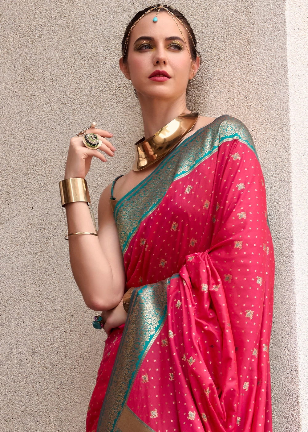 Raspberry Pink Zari Woven Soft Silk Saree with Contrast Border