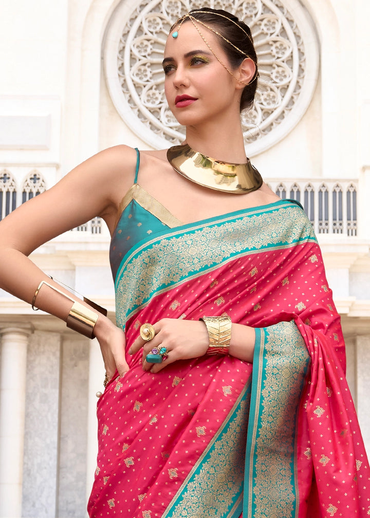Raspberry Pink Zari Woven Soft Silk Saree with Contrast Border