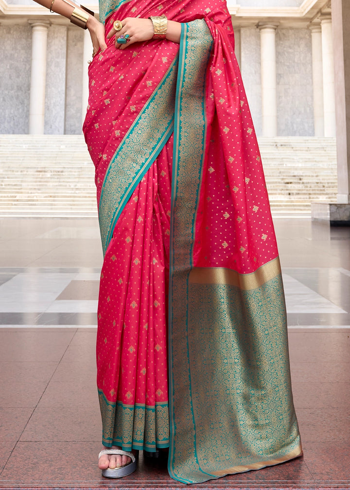 Raspberry Pink Zari Woven Soft Silk Saree with Contrast Border