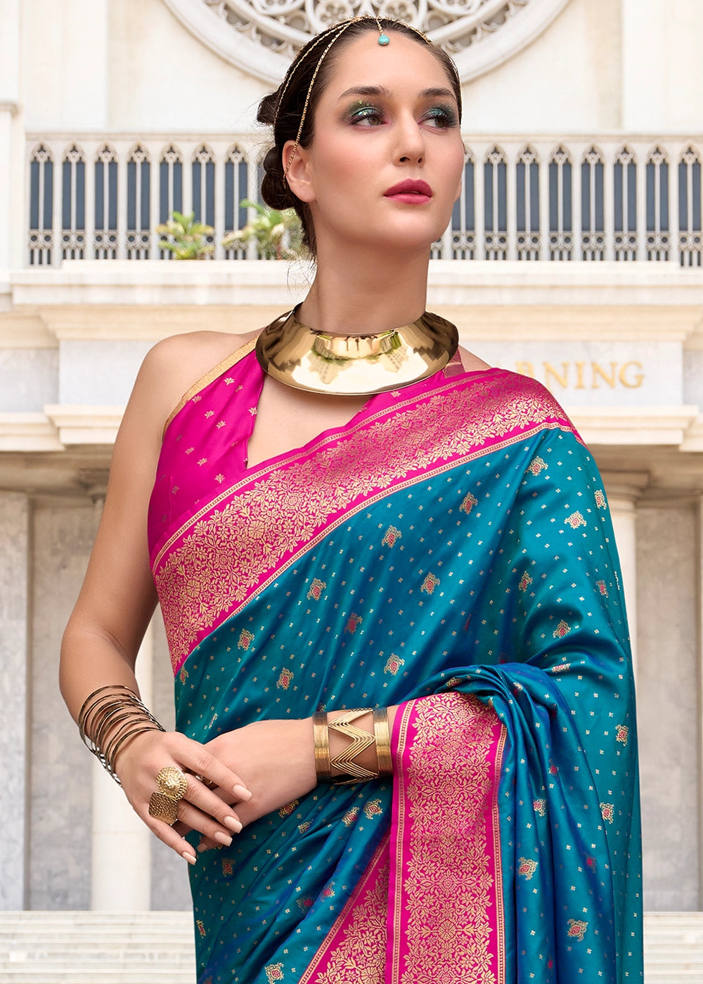 Cobalt Blue Zari Woven Soft Silk Saree with Contrast Border