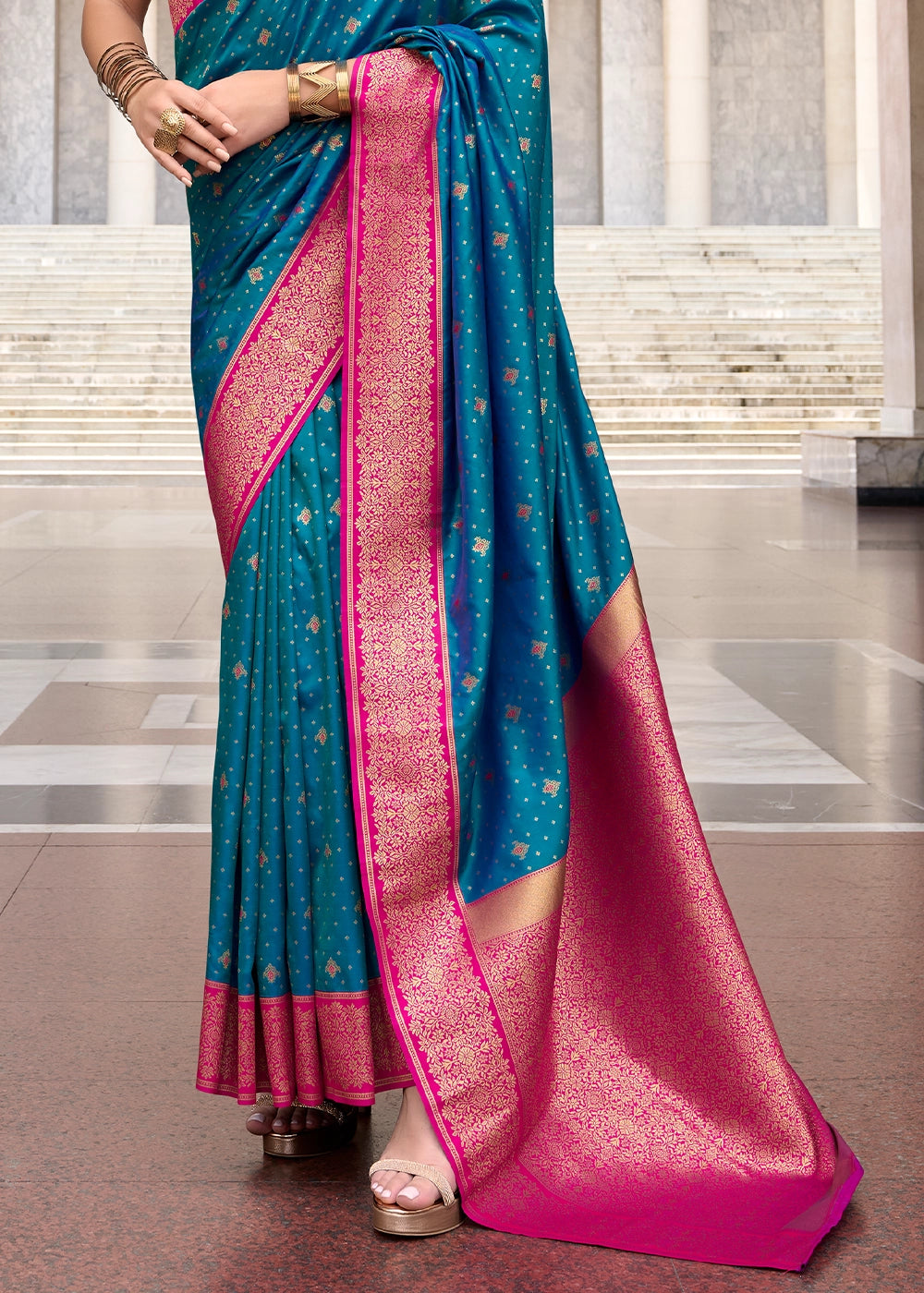 Cobalt Blue Zari Woven Soft Silk Saree with Contrast Border