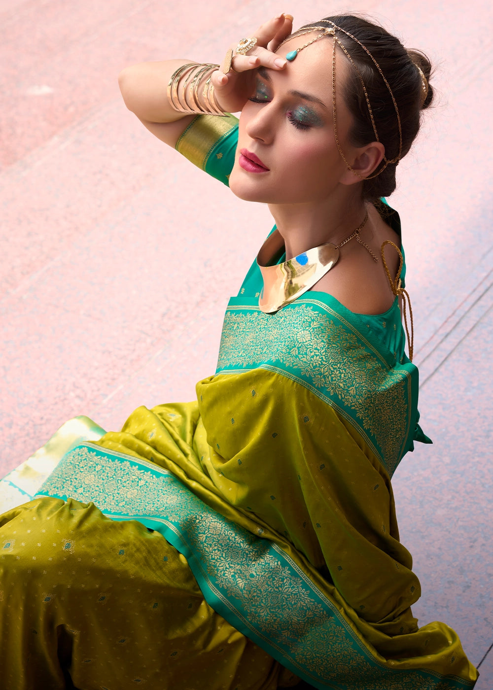 Olive Green Zari Woven Soft Silk Saree with Contrast Border