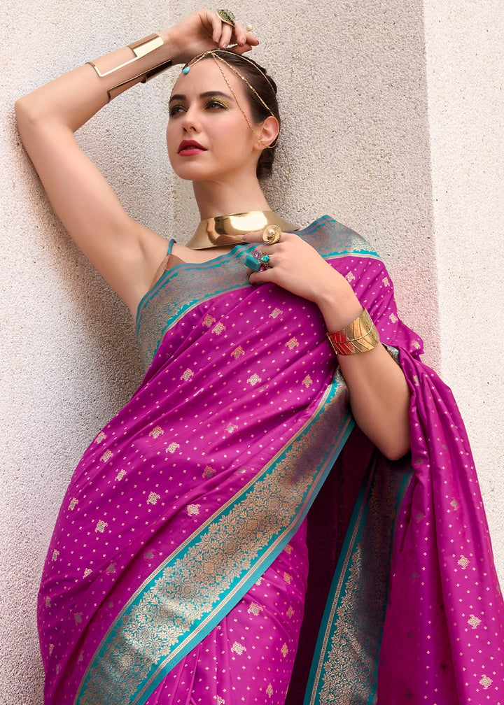 Jam Purple Zari Woven Soft Silk Saree with Contrast Border